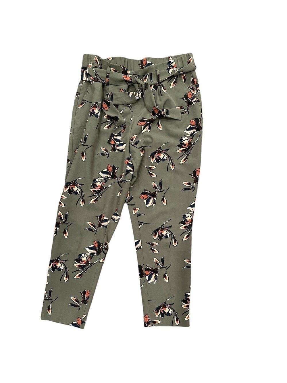 One by chapter 1 L olive print paper bag pull on pants with belt & pockets